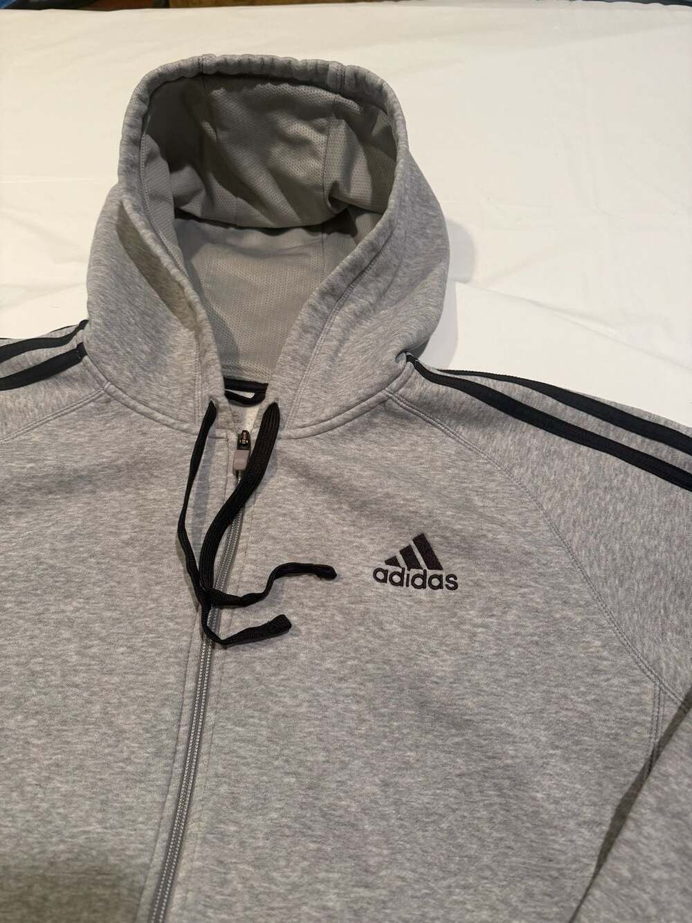 Adidas Men's Essentials 3-Stripes Full-Zip Hoodie - Gray/Black Size Large